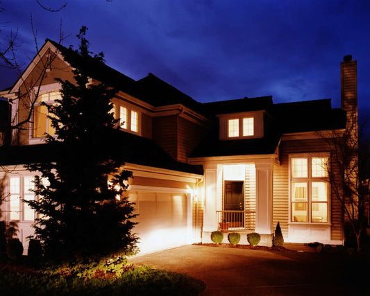 outdoor lighting on a suburban house