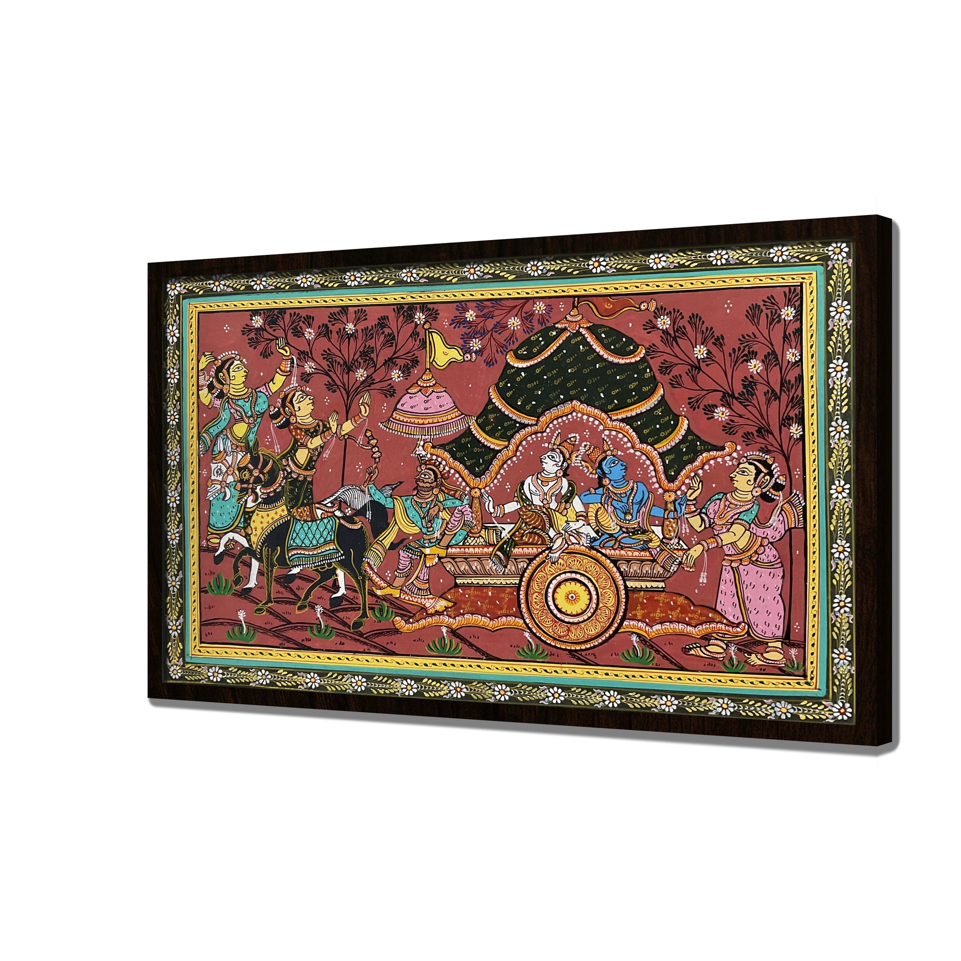 Beautiful Chariot and Krishna - Pattchitra Painting wallart.love