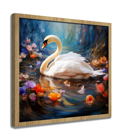Swan In A Pond Of Flowers Swadesh Art Studio