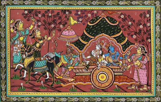 Beautiful Chariot and Kanha - Pattchitra Painting wallart.love